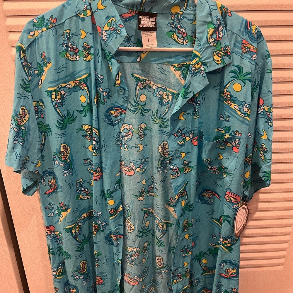 Tom & Jerry Tropical Print Camp Shirt - Teal